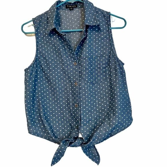 Timing Chambray Polka Dot Waist Tie Shirt small‎ - Picture 1 of 6